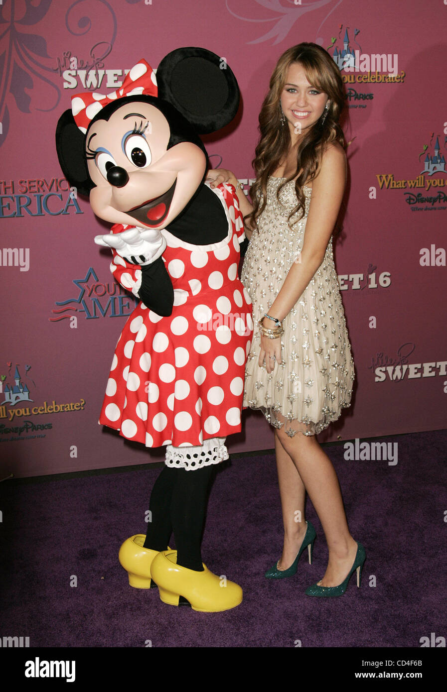 Oct 05, 2008 - Anaheim, California, USA - Actress/singer songwriter MILEY CYRUS and MINNIE MOUSE at the Miley Cyrus Sweet 16 Birthday Party held at Disneyland in Anaheim. (Credit Image: © Lisa O'Connor/ZUMA Press) Stock Photo