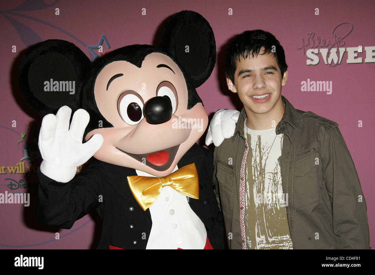 Oct 05, 2008 - Anaheim, California, USA - DAVID ARCHULETA with MICKEY MOUSE at the Miley Cyrus Sweet 16 Birthday Party held at Disneyland in Anaheim. (Credit Image: © Lisa O'Connor/ZUMA Press) Stock Photo