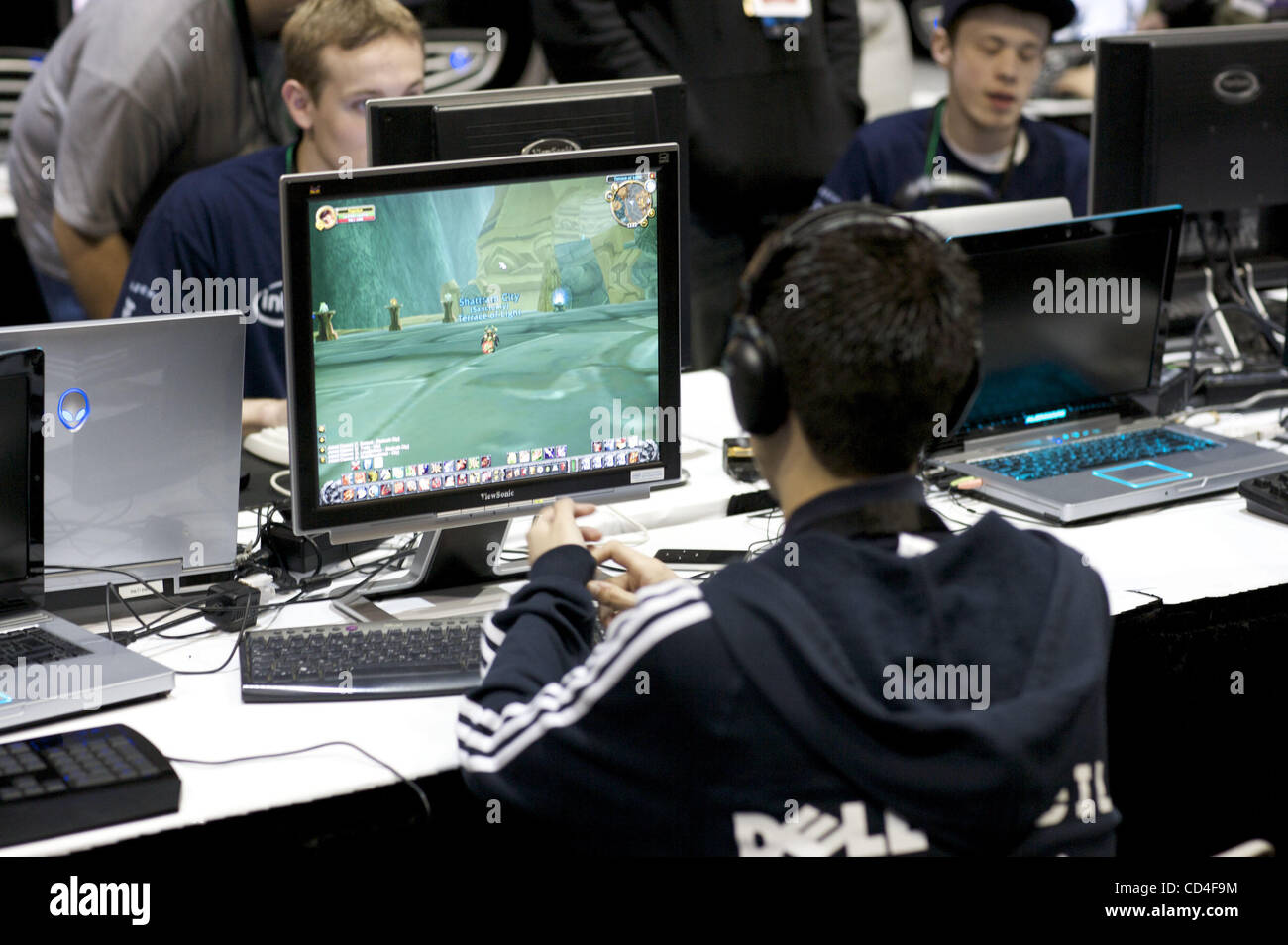 Video gamer competing at the "E For All" gaming Expo at the Los Angeles