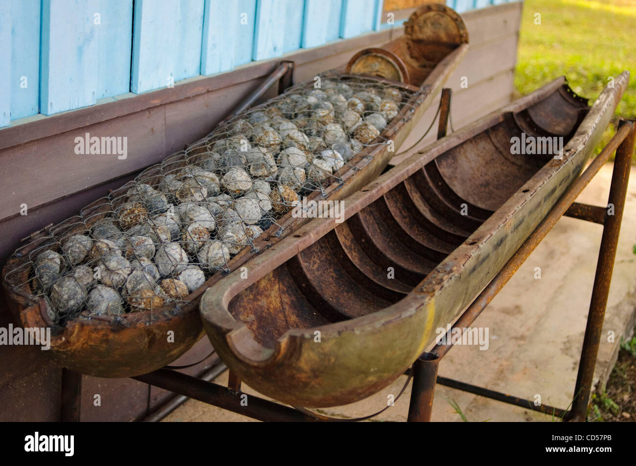 BLU 26/B Cluster bomb casing on display at UXO Laos office. Each bomb