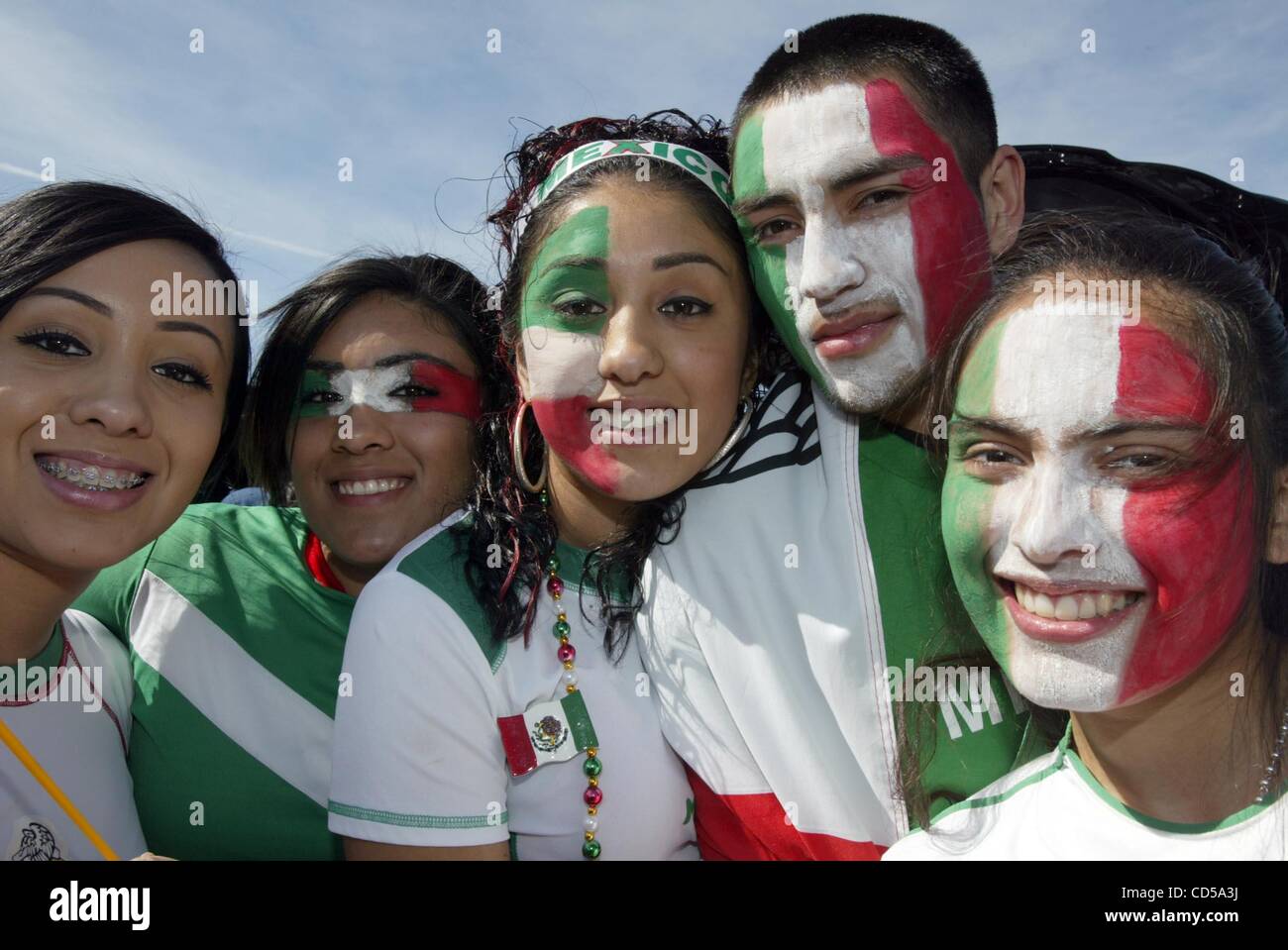 Mexican fans are ready to watch the friendly game between the pre-Olympic national teams of Mexico and Australia at McAfee Coliseum in Oakland, Calif., on Sunday, Mar. 2, 2008.  (Ray Chavez/The Oakland Tribune) Stock Photo