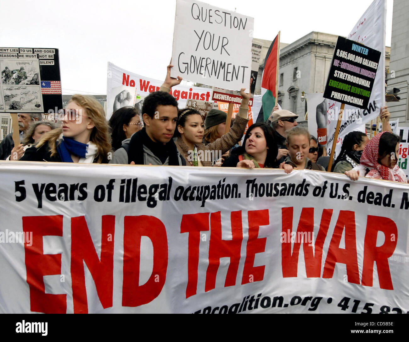 Anti-war protesters march on Grove Street to Van Ness heading toward ...