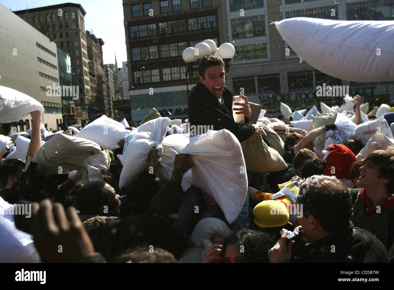 Revelers Enjoy A Massive Pillow Fight During The Second