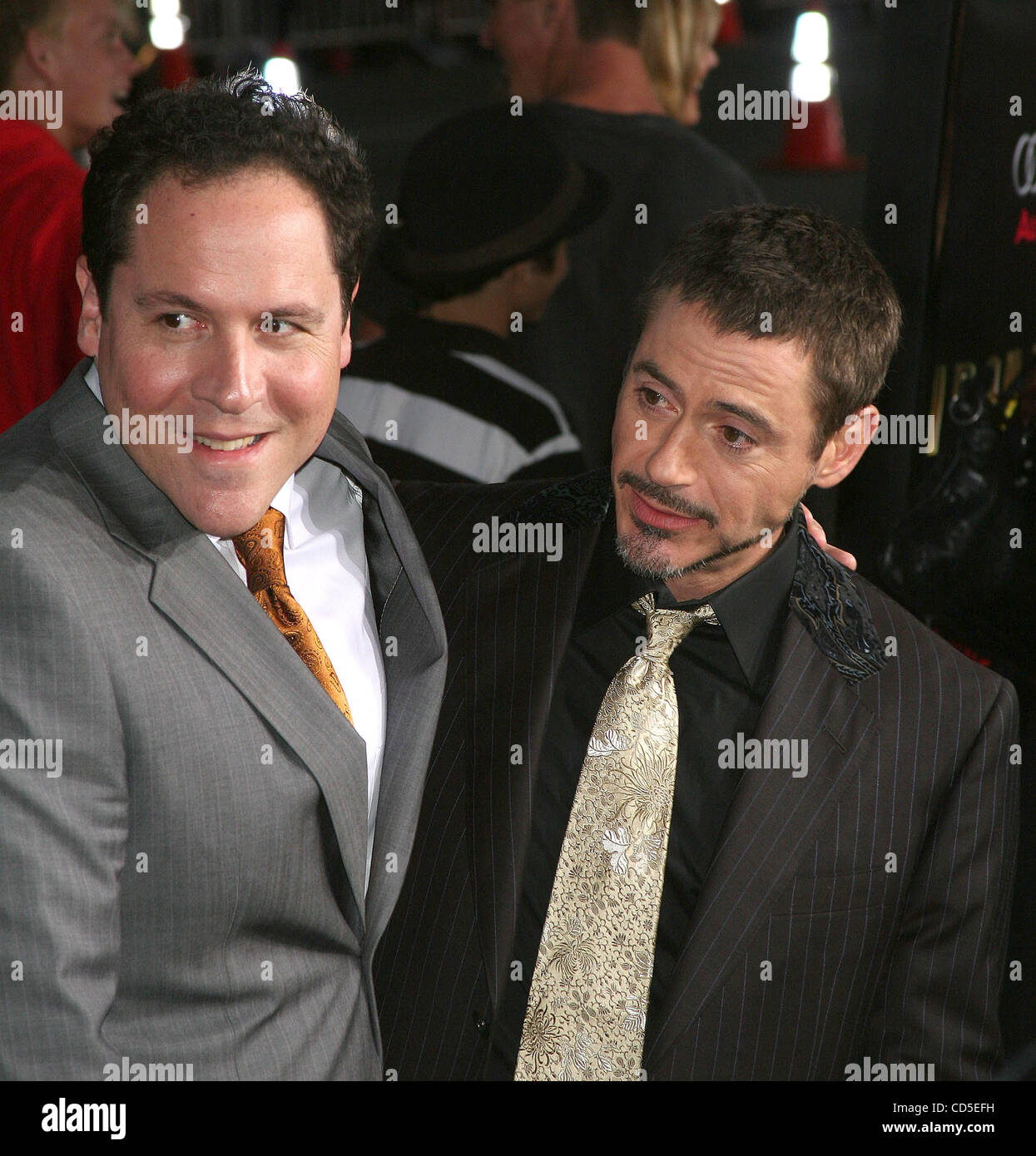 Actors Jon Favreau And Robert Downey Jr At The Iron Man Premiere