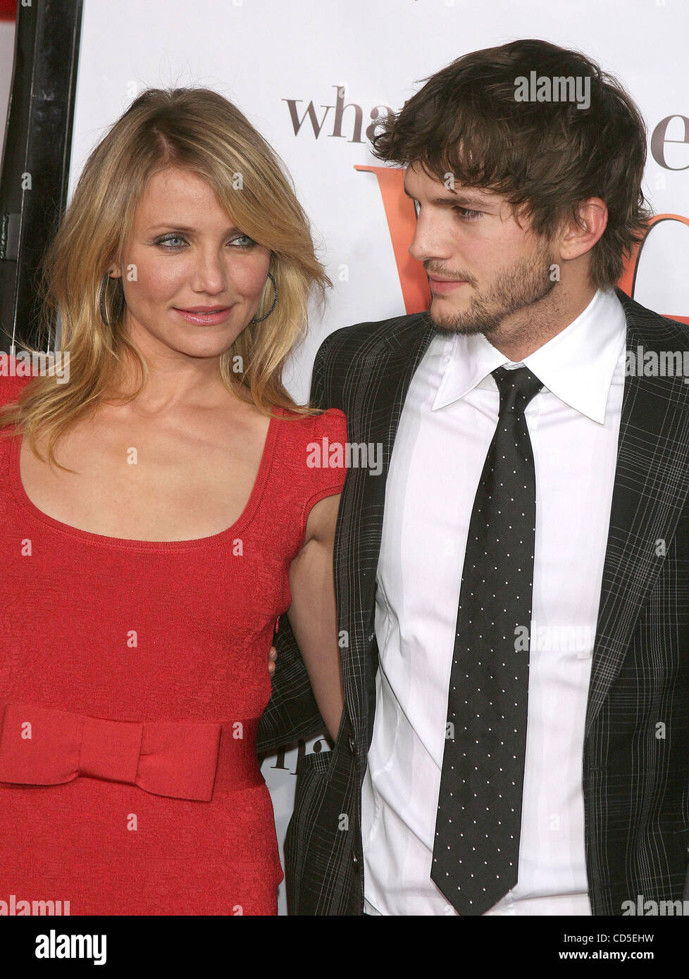 Actress Cameron Diaz and Actor Ashton Kutcher  at the 'What Happens in Vegas' Premiere held at the Mann Village Theater. Los Angeles. Stock Photo