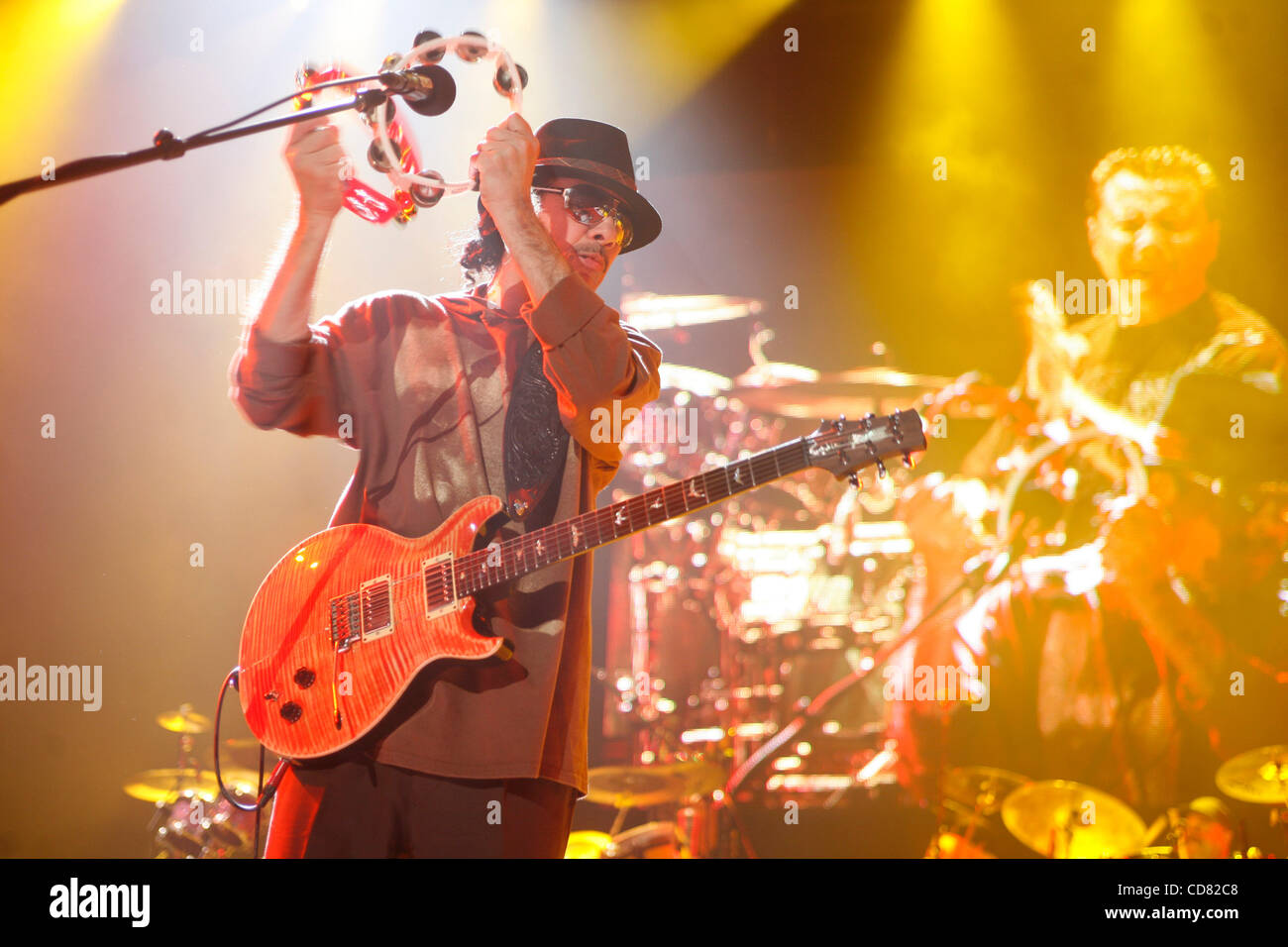 Santana and his band performing at Madison Square Garden on April 8, 2008. Stock Photo