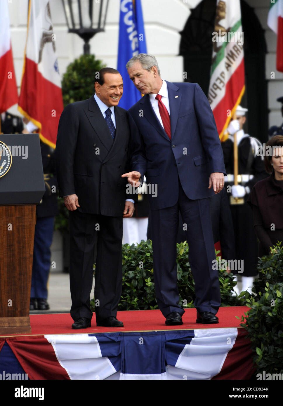 Apr. 17, 2008 - Washington, District of Columbia, U.S. - 10/13/08 - The White House- Washington, DC.President Bush welcomes Prime Minister Silvio Berlusconi of Italy to the White House for An Official State Arrival Ceremony..  - -   I13831CB(Credit Image: © Christy Bowe/Globe Photos/ZUMAPRESS.com) Stock Photo