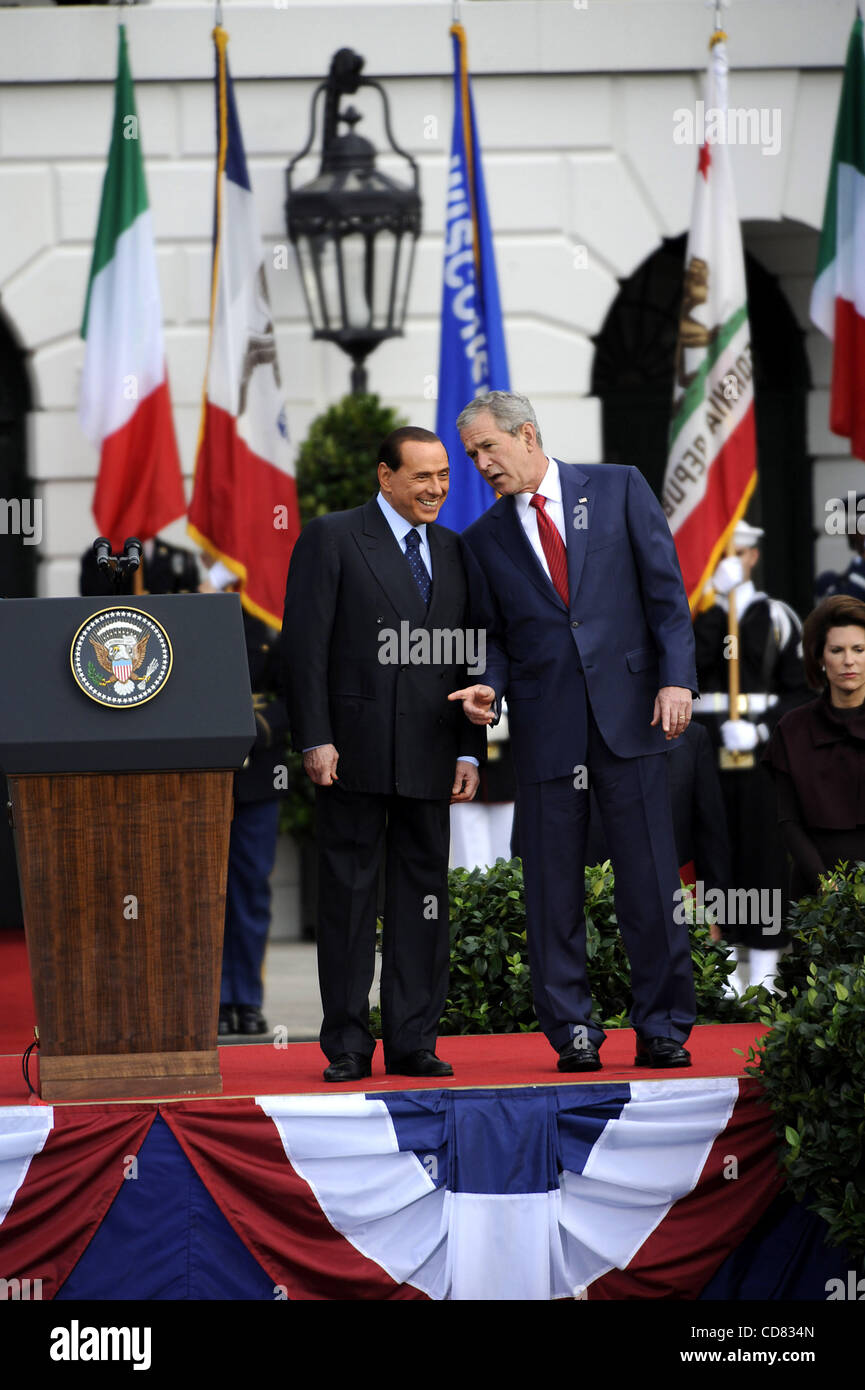 Apr. 17, 2008 - Washington, District of Columbia, U.S. - 10/13/08 - The White House- Washington, DC.President Bush welcomes Prime Minister Silvio Berlusconi of Italy to the White House for An Official State Arrival Ceremony..  - -   I13831CB(Credit Image: © Christy Bowe/Globe Photos/ZUMAPRESS.com) Stock Photo