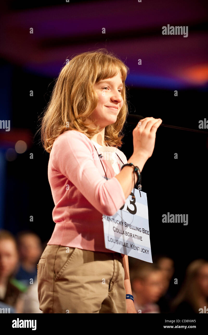 Jun 4, 2010 - Washington, District of Columbia, U.S., -  Emily Keaton, 11, of Pikeville, Kentucky, competes in the semifinal round of the 2010 Scripps National Spelling Bee in Washington, D.C., on Friday. (Credit Image: © Pete Marovich/ZUMApress.com) Stock Photo