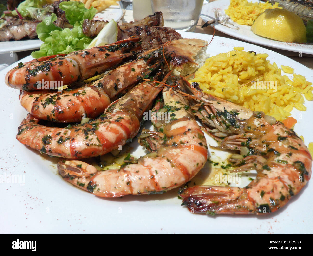 June10, 2010 in Marseille , France, Prawns one of the local favorite seafoods. Stock Photo