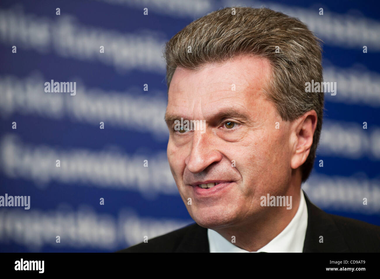 June 28, 2010 - Brussels, BXL, Belgium -  EU Commissioner for Energy Guenther Oettinger during a media conference at EU headquarters  in  Brussels, Belgium on 2010-06-28   The head of OPEC said on Monday he hopes the U.S. government will re-examine President Barack Obama's six-month ban on deep-wate Stock Photo
