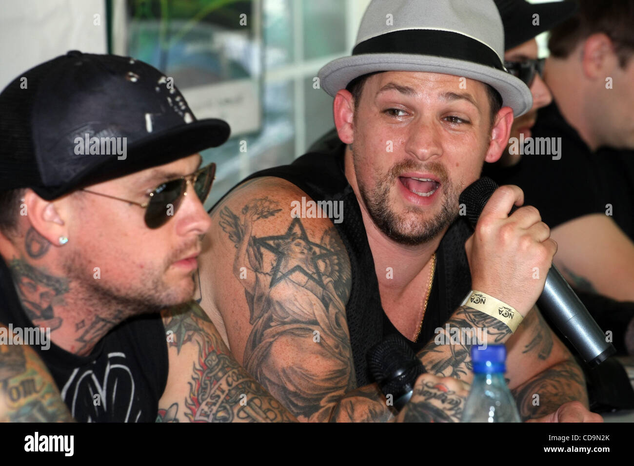 American pop-punk band Good Charlotte band performing at Tuborg Greenfest in St.Petersburg.Pictured: members of the band Joel Madden and Benji Madden at the press conference in St.Petersburg . Stock Photo