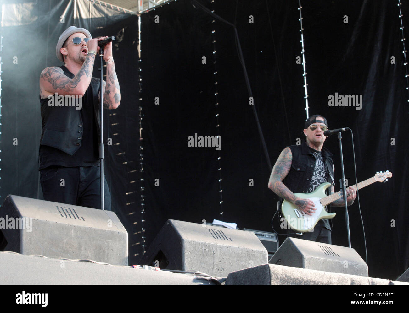 American pop-punk band Good Charlotte band performing at Tuborg Greenfest in St.Petersburg.Pictured: members of the band Joel Madden and Benji Madden . Stock Photo