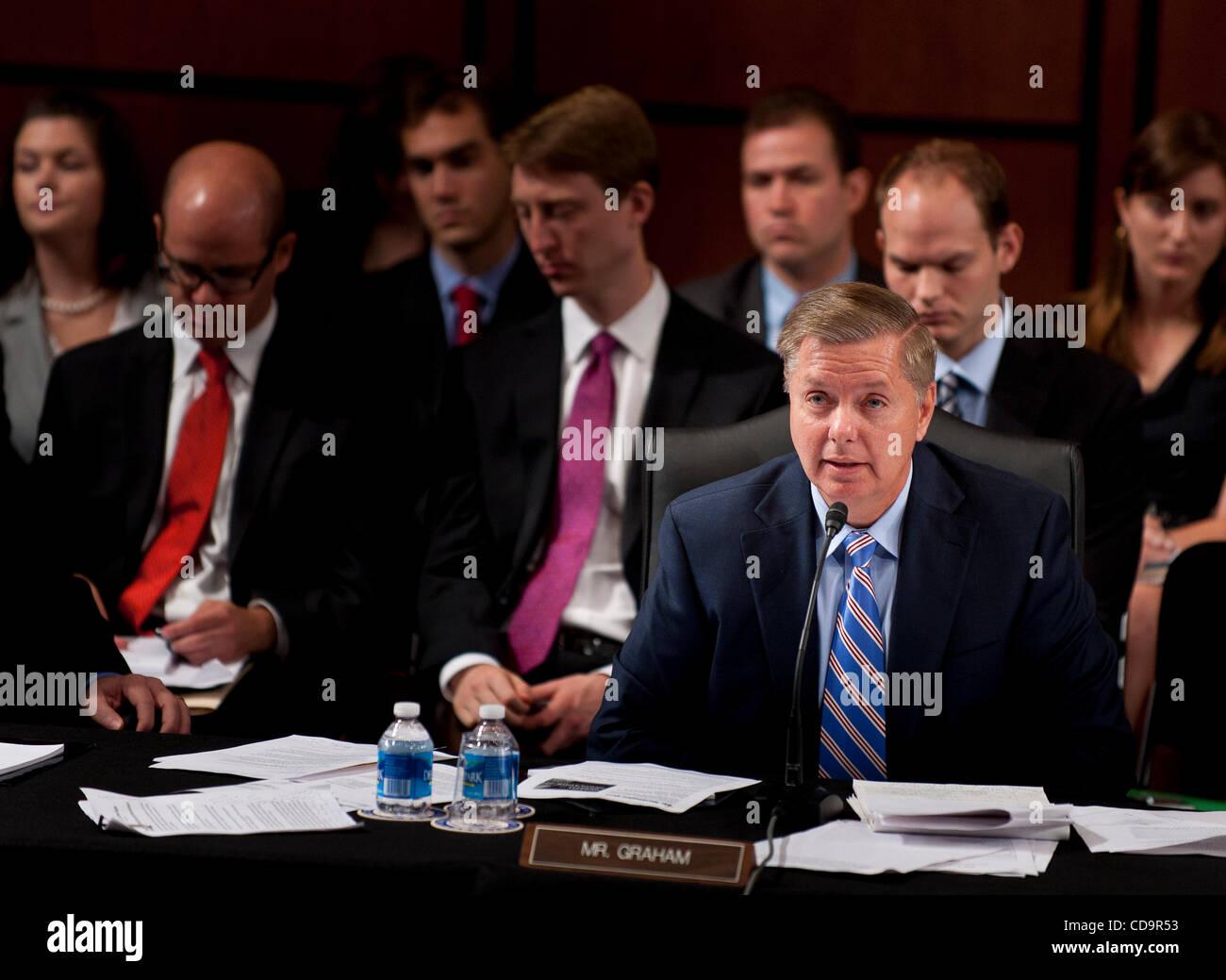 Jul 20, 2010 - Washington, District of Columbia, U.S., - Senator LINDSEY GRAHAM (R-SC) makes his statement on his vote for Solicitor General Kagan to be a supreme court justice during the Senate Judiciary Committee meeting on Tuesday. The committee voted, 13-6, in favor of Solicitor General KaganÃ•s Stock Photo