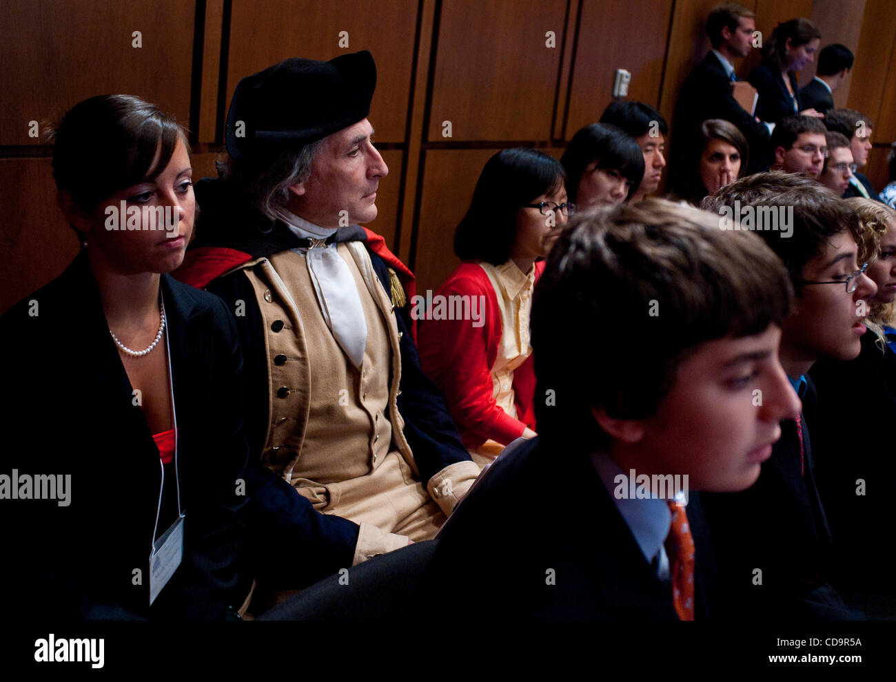 Jul 20, 2010 - Washington, District of Columbia, U.S., - Dressed as George Washington, JAMES RENWICK MANSHIP, SR, watches the proceedings of the Senate Judiciary Committee meeting on Tuesday. The committee voted, 13-6, in favor of Solicitor General KaganÃ•s confirmation to the Supreme Court. The vot Stock Photo