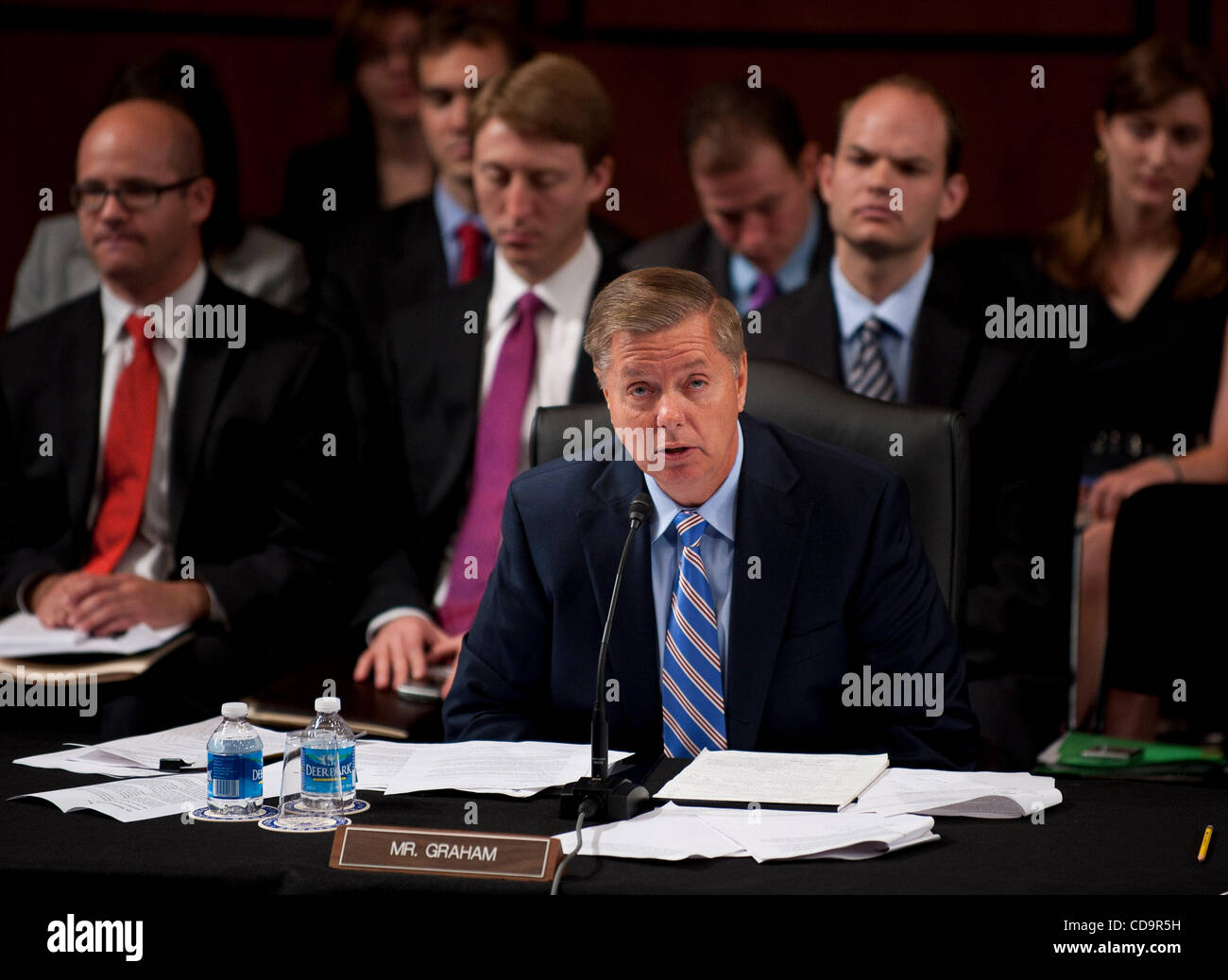 Jul 20, 2010 - Washington, District of Columbia, U.S., - Senator LINDSEY GRAHAM (R-SC) makes his statement on his vote for Solicitor General Kagan to be a supreme court justice during the Senate Judiciary Committee meeting on Tuesday. The committee voted, 13-6, in favor of Solicitor General KaganÃ•s Stock Photo