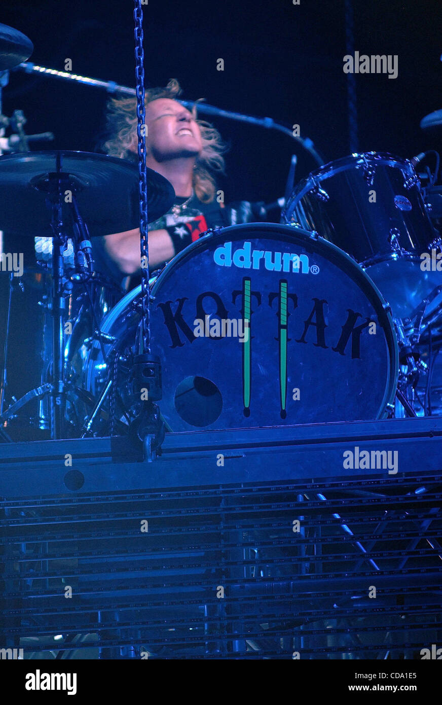 Jul 31, 2010 - Los Angeles, California, U.S. - JAMES KOTTAK, drummer for SCORPIONS, performs to a sold-out show at Nokia Theater L.A. Live in support of their 17th and final album 'Sting in the tail'. (Credit Image: © Valerie Nerres/ZUMApress.com) Stock Photo