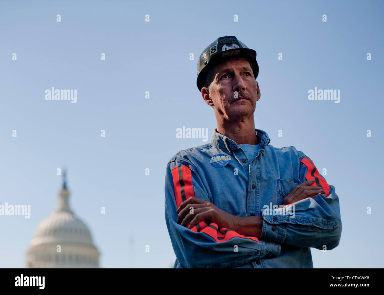 Sep 15, 2010 - Washington, District of Columbia, U.S., - The Federation for American Coal, Energy and Security held a ''Rally for American Coal Jobs'' at the U.S. Capitol in Washington, D.C. on Wednesday. PICTURED: Coal miner GARY FIELDS, of Pikeville, Kentucky, listens to speakers during the rally. Stock Photo