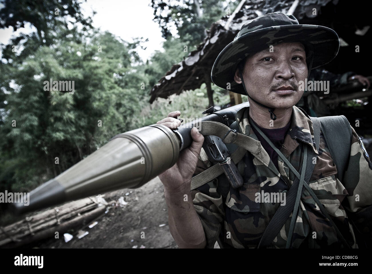 Militiaman of the breakaway rebel faction 5th Brigade of DKBA army at a