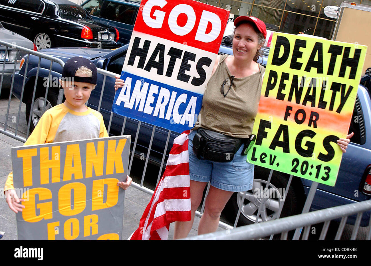 K32657AR .On Sixth Avenue in NYC near 50 th street, a family from Kentucky were protesting against fags and others in the name of God .09/08/2003 .     /    2003.(Credit Image: Â© Andrea Renault/Globe Photos/ZUMAPRESS.com) Stock Photo