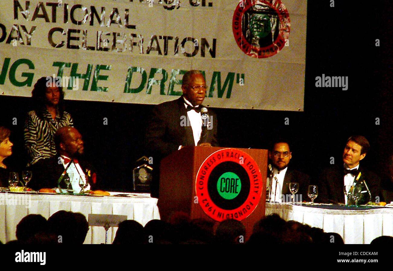 ROY INNIS HANK AARON BILL FRIST.K28605ML             SD0120 .(C.O.R.E.) CONGRESS OF RACIAL EQUALITY'S 19TH ANNUAL MARTIN LUTHER KING AMBASSADORIAL AWARDS DINNER. .SENATE MAJORITY LEADER BILL FRIST, TO JOIN C.O.R.E. IN HONORING (ROSA PARKS AND HANK AARON) WITH THE ANNUAL AWARD, AT THE SHERATON HOTEL  Stock Photo