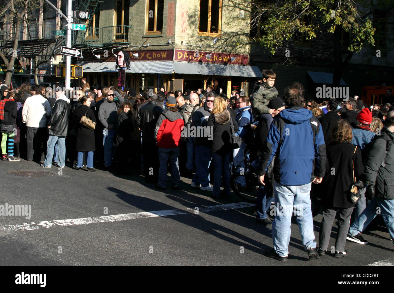 Jan. 1, 2011 - New York, New York, U.S. - K34347RM.FANS GATHER OUTSIDE CBGB'S TO WITNESS THE STREET BEING NAMED AFTER THE LATE JOEY RAMONE ON 2ND ST AND BOWERY , NEW YORK New York   11/30/2003.(Credit Image: Â© Rick Mackler/Globe Photos/ZUMAPRESS.com) Stock Photo