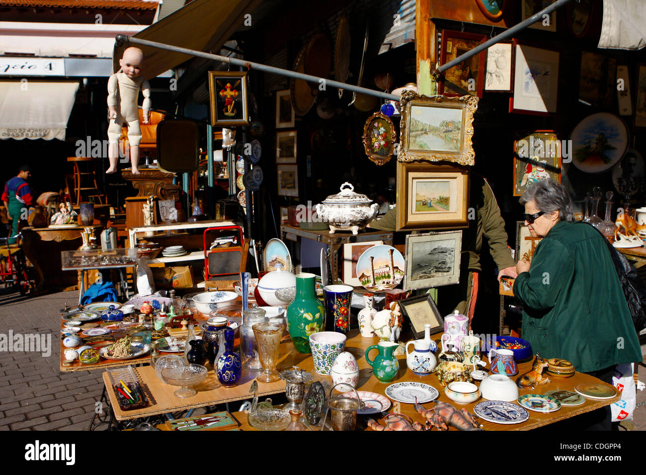 Jan. 18, 2011 - Athens, Greece - Flea market in Monastiraki is one of the  most charming neighbourhoods of Athens, you can find clothes, antiques,  such as furniture, hand painted wooden trunks,