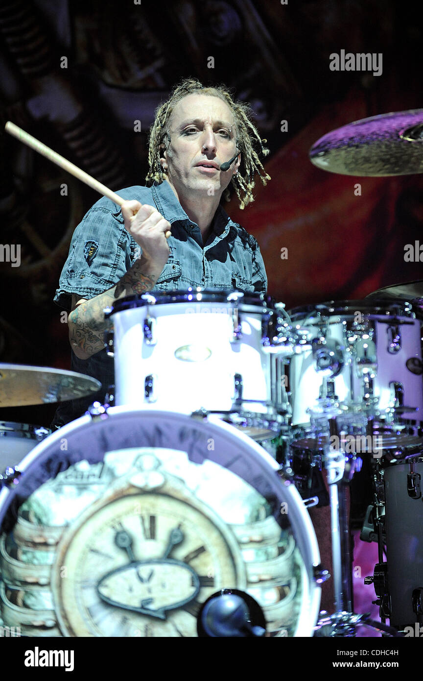 Feb. 2, 2011 - Fayetteville, North Carolina; USA - Drummer MORGAN ROSE of  the band Sevendust performs live as part of the Music As A Weapon Tour as  it makes a stop