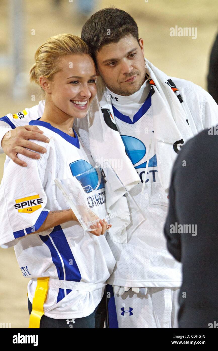 Feb. 5, 2011 - Dallas, Texas, US - Actress Hayden Panettiere and actor Jerry Ferrara celebrate their teams win in the DirecTV Celebrity Beach Bowl Bash during Super Bowl XLV week at Victory Park in Dallas, Texas. (Credit Image: © Andrew Dieb/Southcreek Global/ZUMAPRESS.com) Stock Photo