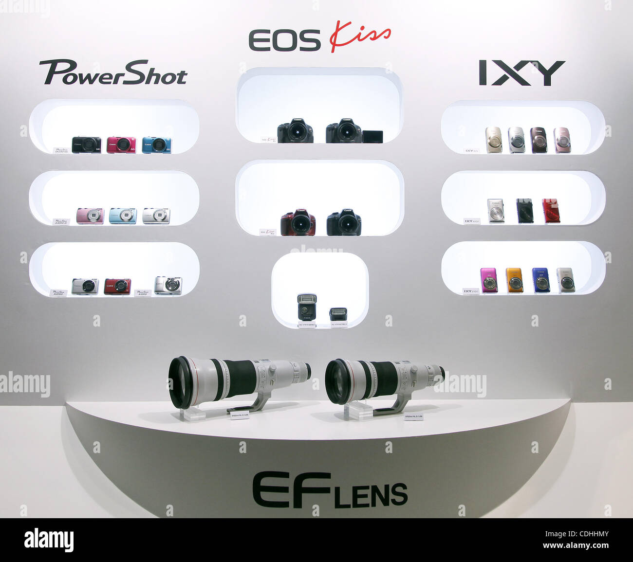Feb. 7, 2011 - Tokyo, Japan - Canon today introduced their new digital camera products including single-lens reflex 'EOS Kiss X5', new lineups of compact camera 'IXY' series and telescopic lens 'EF500mm F4L IS II USM' and 'EF600mm F4L IS II USM'. The 500mm and 600mm tele lens will be released to the Stock Photo