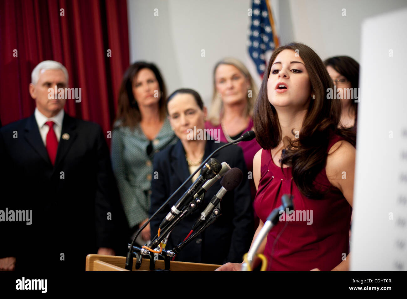 Feb 10, 2011 - Washington, District of Columbia, U.S. -  LILA ROSE, president of the conservative pro-life group Live Action, speaks to reporters Thursday on Capitol Hill about recent undercover videos it made of a Planned Parenthood employee, which they say shows them offering counseling to a ''pim Stock Photo