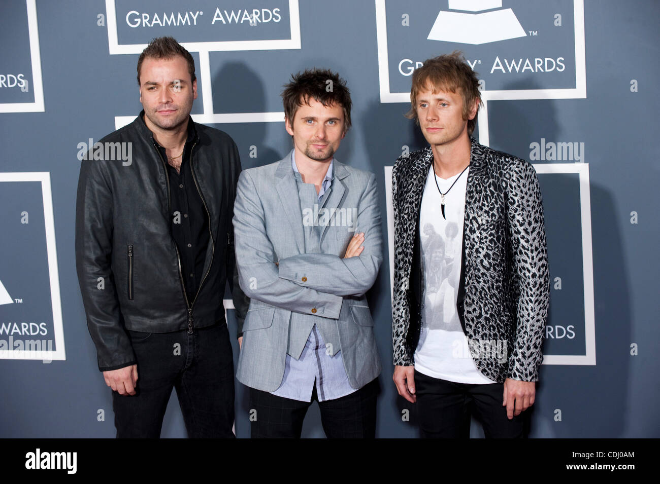 Feb 13, 2011 - Los Angeles, California, U.S. - The British band Muse (L-R) CHRISTOPHER WOLSTENHOLME, MATTHEW BELLAMY, and DOMINIC HOWARD, arrives for the Grammy Awards show at Staples Center. (Credit: &#169; Kevin Sullivan/ZUMAPRESS.com) Stock Photo