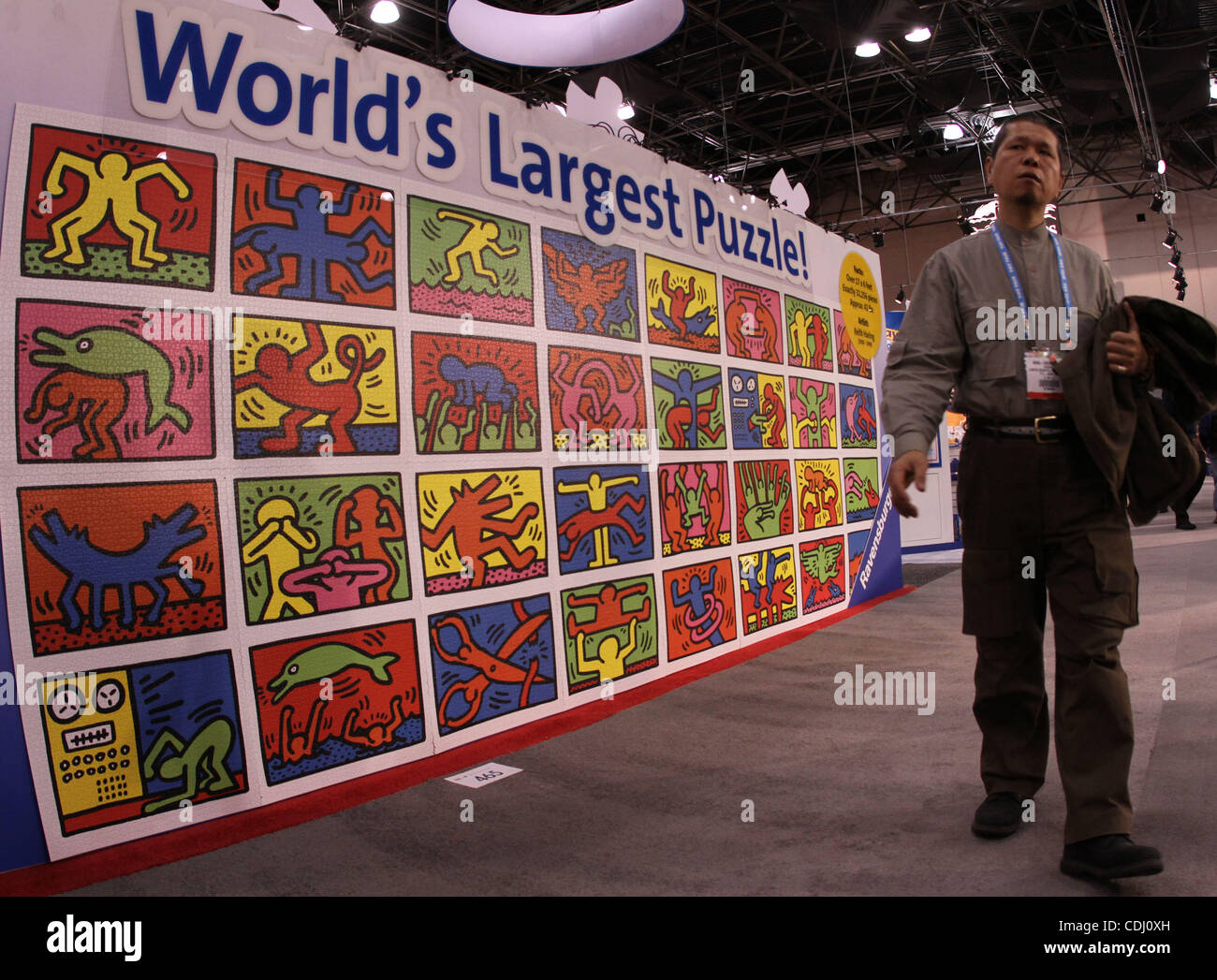 Detail of the World's Largest Puzzle on display. Ravensburger's largest  commercially available puzzle, "Keith Haring: Double Retrospect" on display  at The Toy Fair which opens at Javits Convention Center; 655 W. 34th