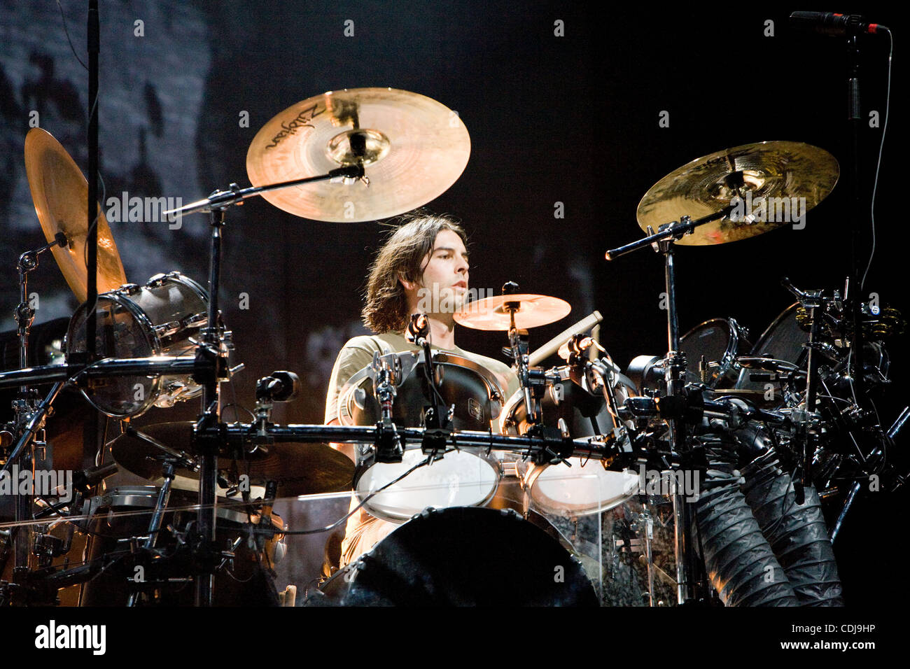 Feb 20, 2011 - San Diego CA USA - Multi-platinum, Grammy Award winning artist Linkin Park played their second show after missing several dates due to the illness of co-lead vocalist Chester Bennington.    Drummer Rob Bourdon performs.  (Credit Image: ©2011 Daniel Knighton/ZUMA Press) Stock Photo