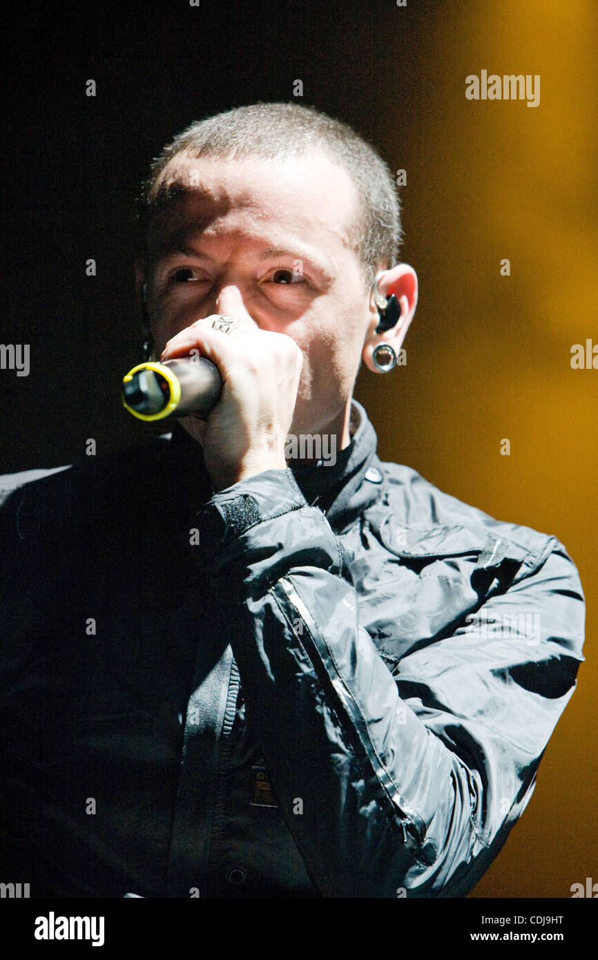 Feb 20, 2011 - San Diego CA USA - Multi-platinum, Grammy Award winning artist Linkin Park played their second show after missing several dates due to the illness of co-lead vocalist Chester Bennington.    Chester Bennington shows the crowd that he's back and ready to rock.   (Credit Image: ©2011 Dan Stock Photo