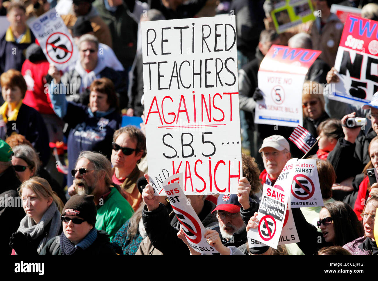 Protesters against Ohio Senate Bill 5 gather at the Ohio Statehouse