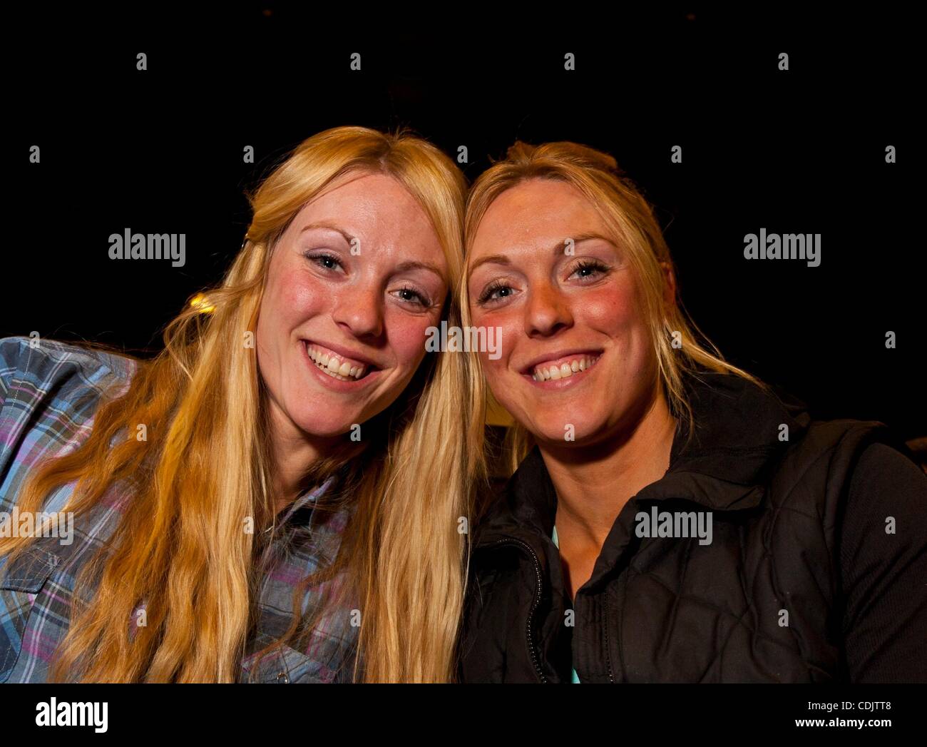 Mar 03, 2011 - Anchorage, Alaska, U.S. - Musher KRISTY BERINGTON and twin sister ANNA at the Iditarod Banquet 2 days before the race begins, Anchorage, Alaska. (Credit Image: © Ron Levy/ZUMAPRESS.com) Stock Photo