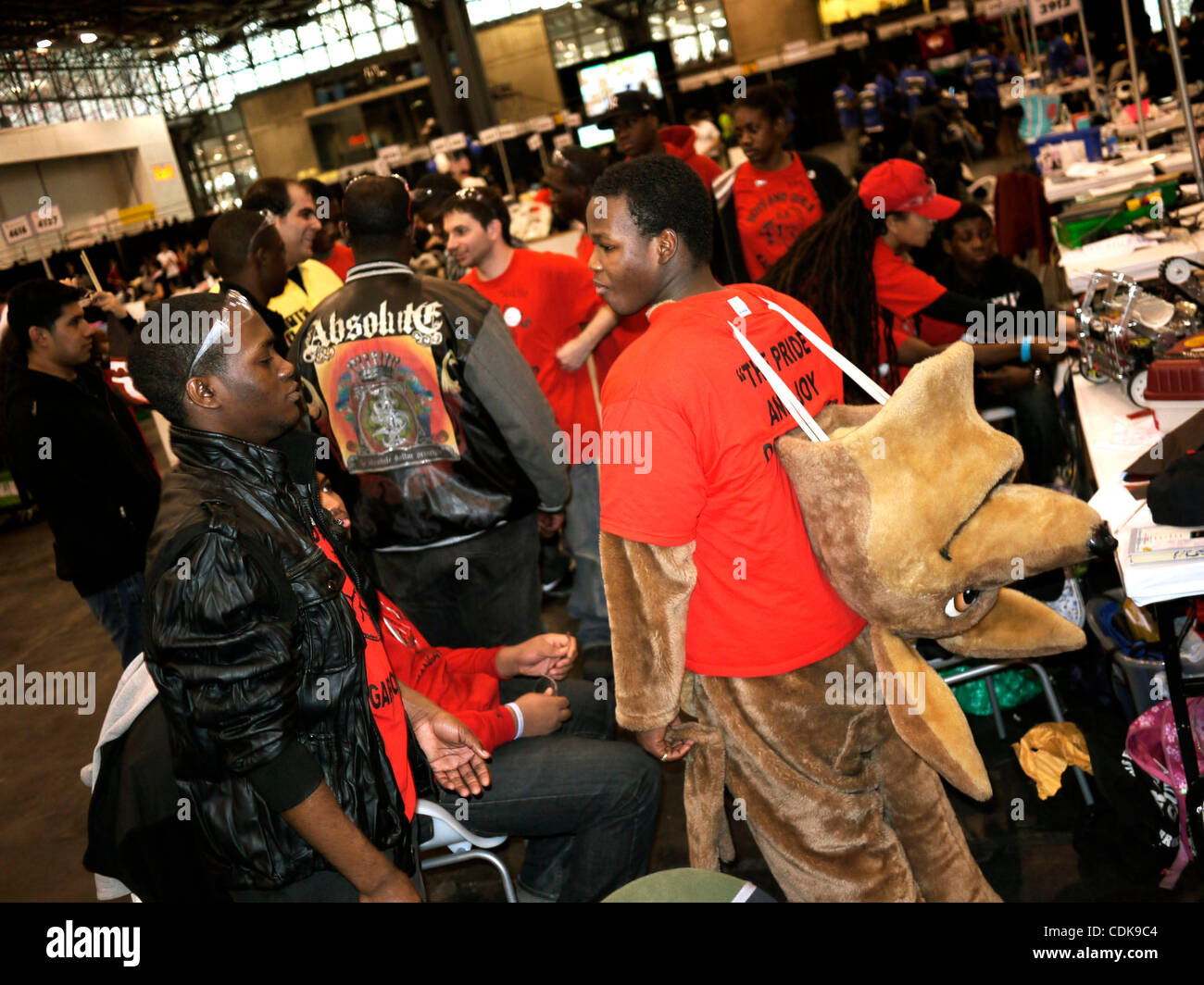 Mar. 13, 2011 - New York, New York, U.S. - The FIRST Robotics Competition helps high school students discover the professional life of engineers and researchers. The event challenges teams of students and their mentors to solve science and technology problems in six weeks. Teams build robots from st Stock Photo