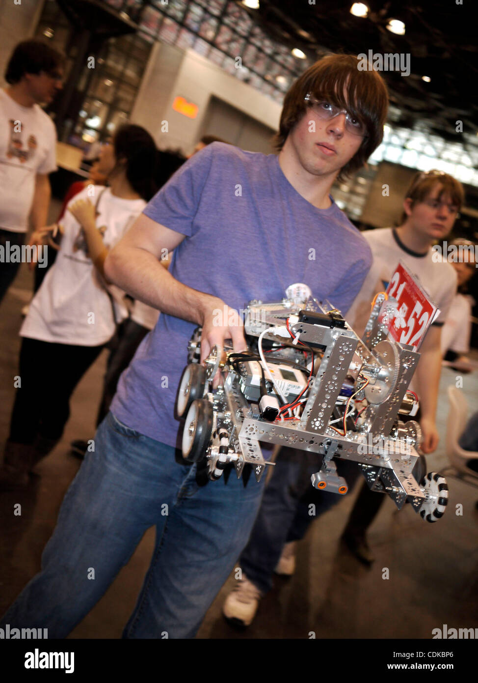 Mar. 15, 2011 - New York, New York, U.S. - The FIRST Robotics Competition helps high school students discover the professional life of engineers and researchers. The event challenges teams of students and their mentors to solve science and technology problems in six weeks. Teams build robots from st Stock Photo