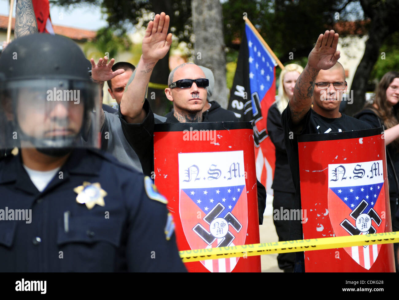 Mar 19, 2011 - Claremont, California, U.S. - Members of the National Socialist Movement rally in Claremont, California, east of Los Angeles on Saturday. (Credit Image: &#169; Josh Edelson/ZUMAPRESS.com) Stock Photo