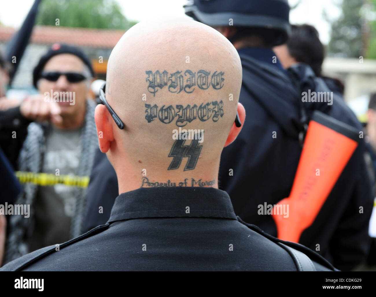 Mar 19, 2011 - Claremont, California, U.S. - Members of the National Socialist Movement rally in Claremont, California, east of Los Angeles on Saturday. (Credit Image: &#169; Josh Edelson/ZUMAPRESS.com) Stock Photo