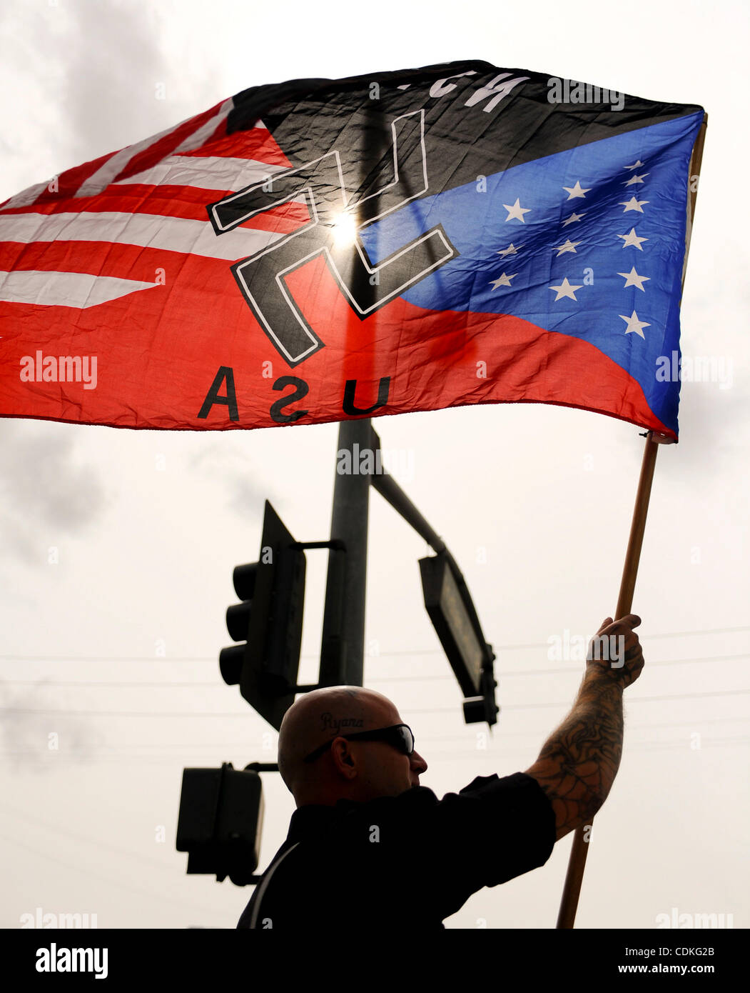 Mar 19, 2011 - Claremont, California, U.S. - Members of the National Socialist Movement rally in Claremont, California, east of Los Angeles on Saturday. (Credit Image: &#169; Josh Edelson/ZUMAPRESS.com) Stock Photo