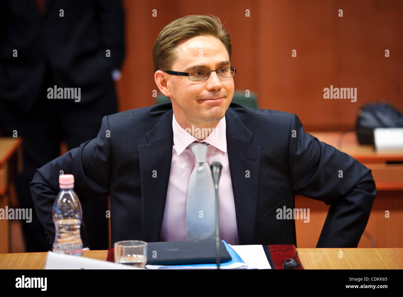 Mar. 21, 2011 - Brussels, BXL, Belgium - Finnish Finance Minister Jyrki Katainen  before a ministerial meeting on European Stability Mecanism at EU headquarters in Brussels  in  Brussels, Belgium on 2011-03-21 The extraordinary meeting of finance ministers of the eurozone will finalize discussions o Stock Photo