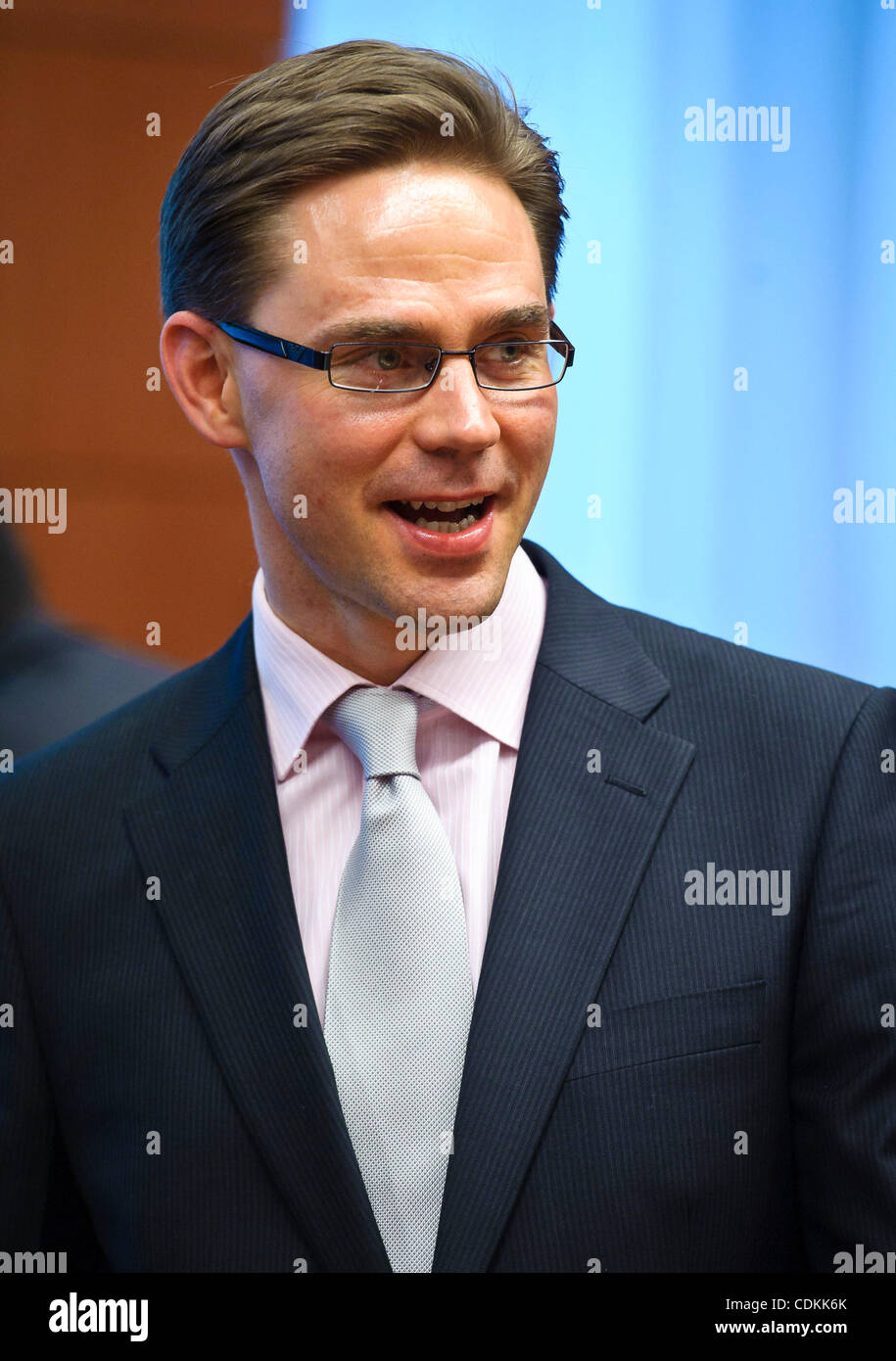 Mar. 21, 2011 - Brussels, BXL, Belgium - Finnish Finance Minister Jyrki Katainen  before a ministerial meeting on European Stability Mecanism at EU headquarters in Brussels  in  Brussels, Belgium on 2011-03-21 The extraordinary meeting of finance ministers of the eurozone will finalize discussions o Stock Photo