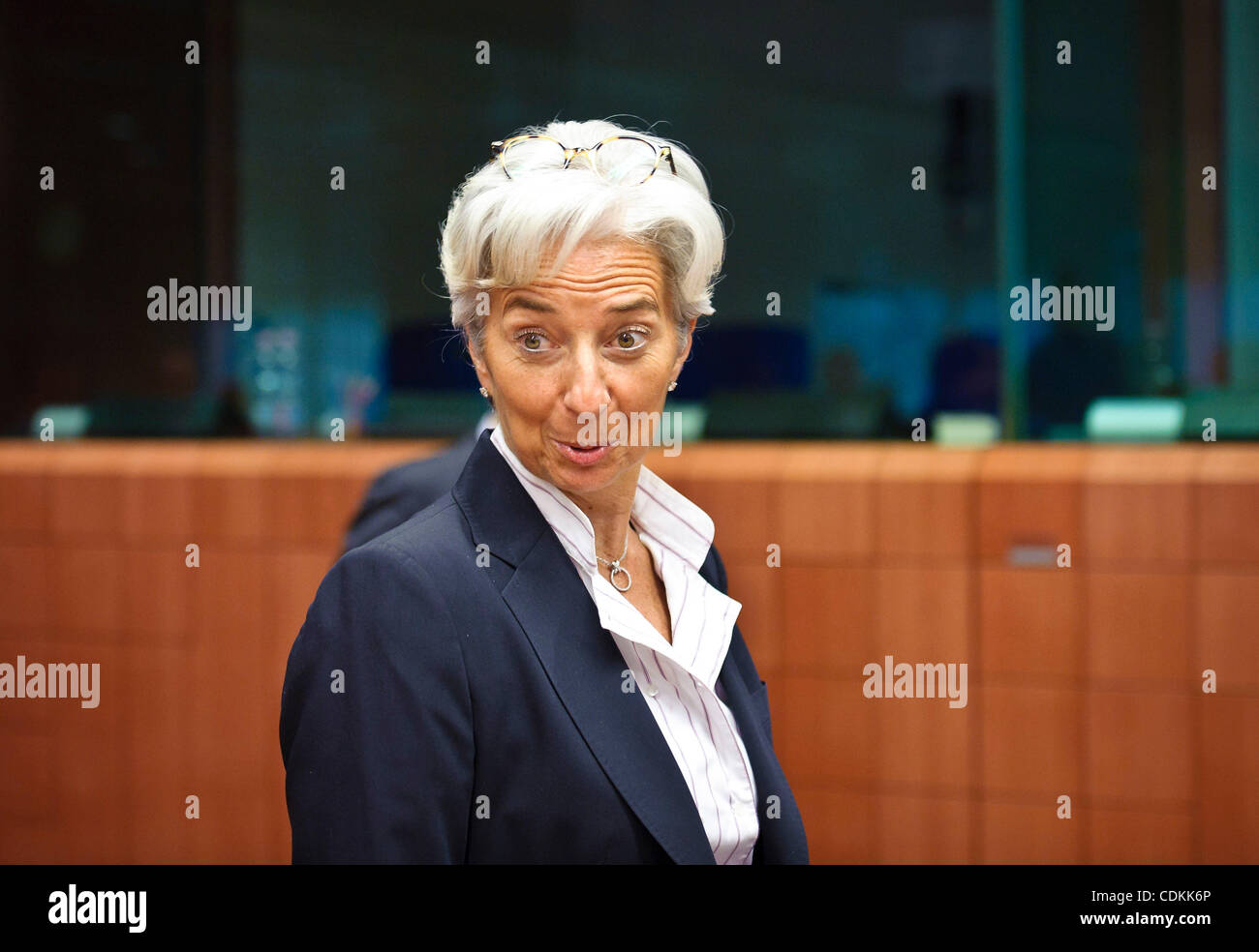 Mar. 21, 2011 - Brussels, BXL, Belgium - French Finance Minister Christine Lagarde  before a ministerial meeting on European Stability Mecanism at EU headquarters in Brussels  in  Brussels, Belgium on 2011-03-21 The extraordinary meeting of finance ministers of the eurozone will finalize discussions Stock Photo