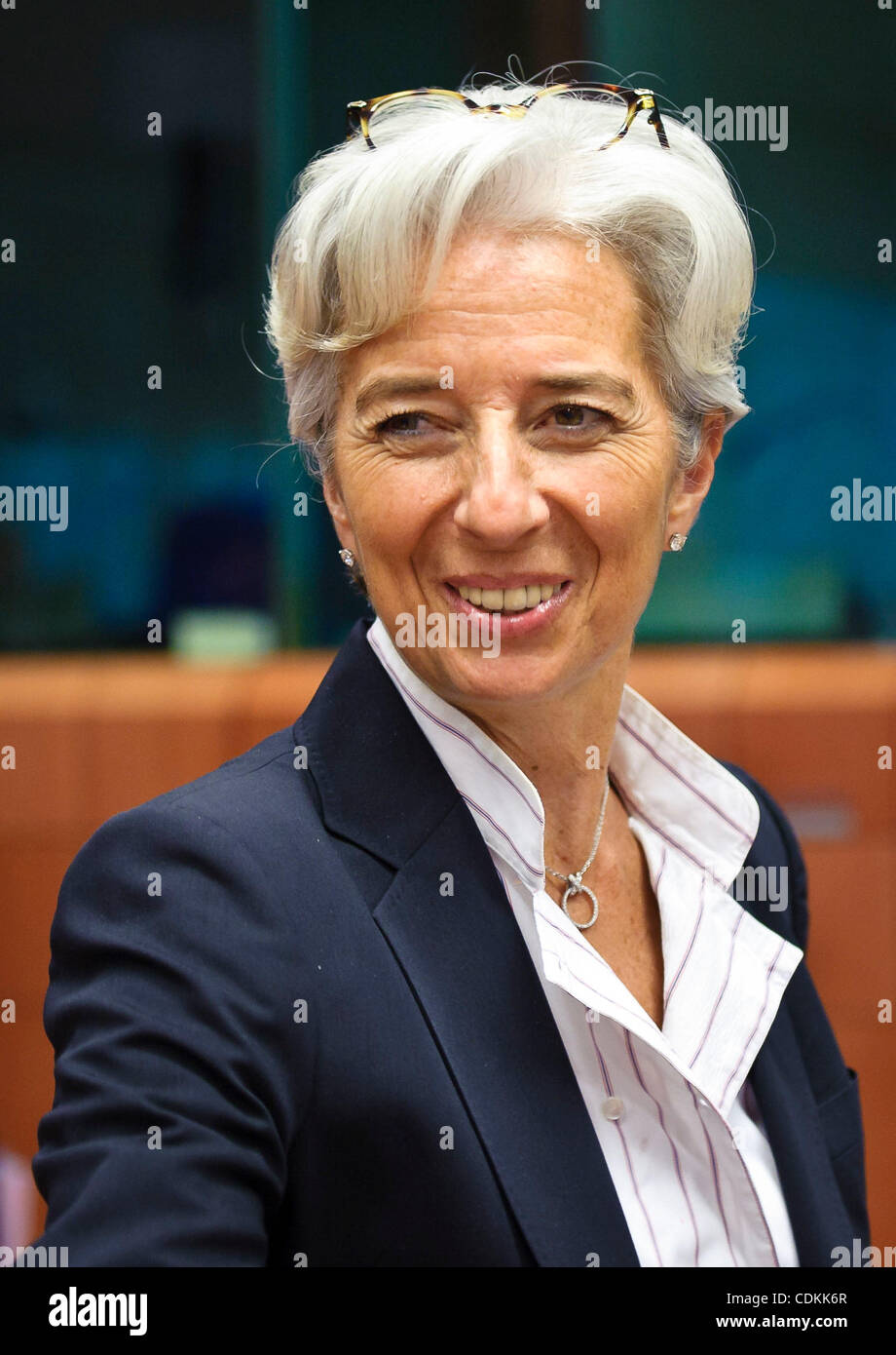 Mar. 21, 2011 - Brussels, BXL, Belgium - French Finance Minister Christine Lagarde  before a ministerial meeting on European Stability Mecanism at EU headquarters in Brussels  in  Brussels, Belgium on 2011-03-21 The extraordinary meeting of finance ministers of the eurozone will finalize discussions Stock Photo