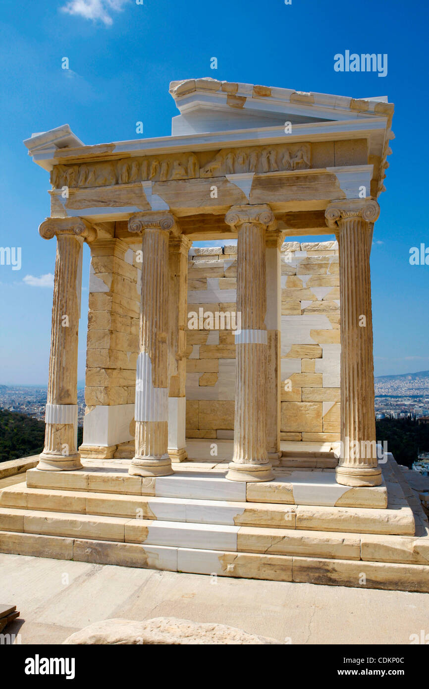 Mar. 23, 2011 - Athens, Greece - Restored temple of the Athena Nike(Apteros  Nike) or Athena Victory. An extensive, internationally acclaimed antiquity  conservation and restoration programme has been taking place on the