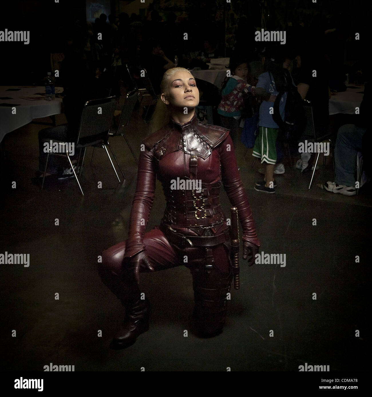 Anolani models Mord Sith in a skin-tight, leather stunt double costume at  the WonderCon comics convention in San Francisco Stock Photo - Alamy