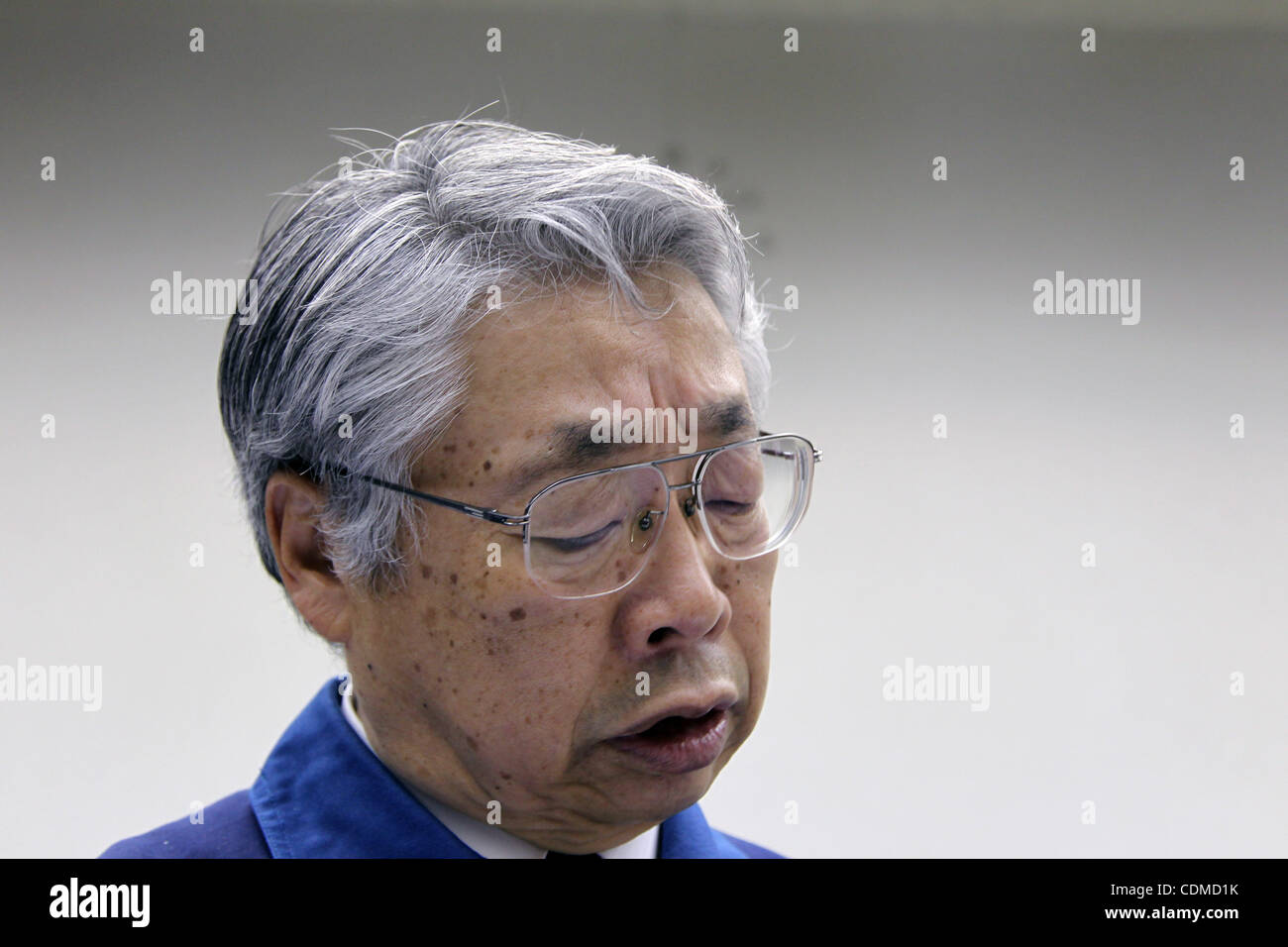 Apr. 5, 2011 - Tokyo, Japan - Tokyo Electric Power Company (TEPCO) Executive Vice-President TAKASHI FUJIMOTO attends a press conference at the company's headquarters in Tokyo. Under the confusion and troubles at TEPCO's Fukushima Daiichi nuclear plant, the share price of TEPCO has hit the variable p Stock Photo