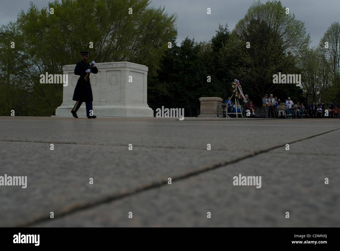 Apr 12, 2011 - Arlington, Virginia, U.S. - A U.S. Soldier with the 3rd U.S. Infantry Regiment, also known as The Old Guard, stands guard at the Tomb of the Unknowns at Arlington National Cemetery. The Old Guard has guarded the tomb since 1948. Arlington National Cememterywas established during the A Stock Photo